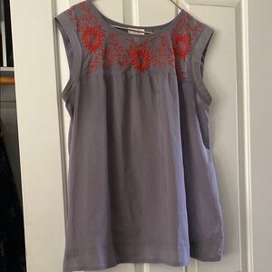 Liz Lange Maternity  Gray Orange Embroidered  Sleeveless Blouse